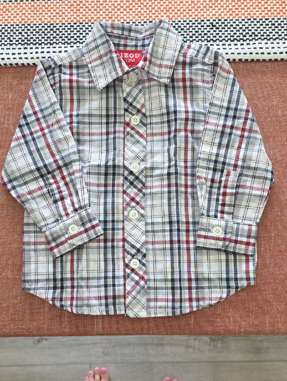 Izod Plaid Button-Down Shirt in Red, Blue, and White